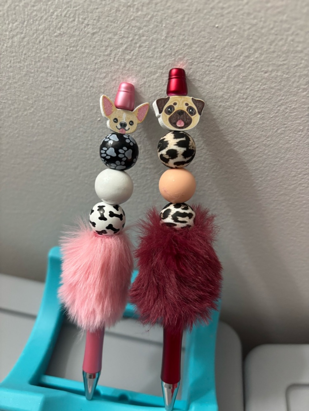 Cute Puppy Plush-Tassel Pen for Kids - Pink & Burgundy